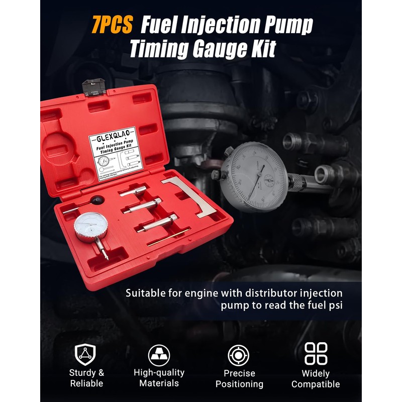 GLEXQLAO Fuel Injection Pump Timing Gauge Kit, 7 Pcs Static