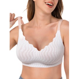 Brabalas Wireless Bras for Women Extremely Comfortable Seamless Adjustable Lace Bralettes Padded Everyday Bra White