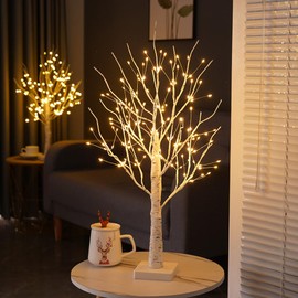 NXUEBDU Birch Tree with LED Lights, 2FT 144 LEDs Warm Light Easter Tree, White Lighted Tabletop Tree, Battery Operated with Timer for Home Indoor Decoration…