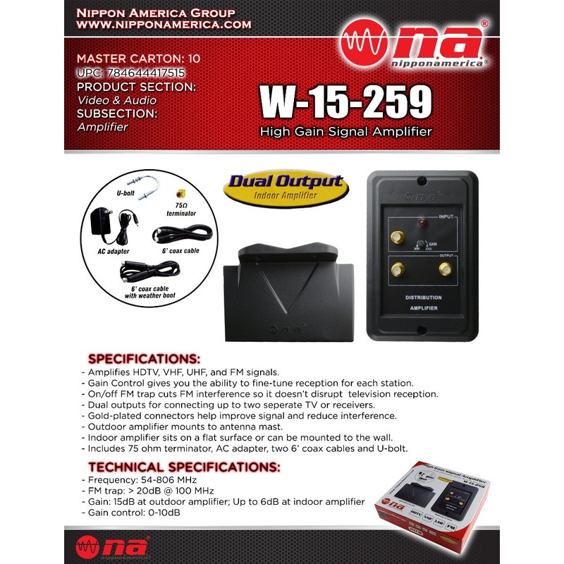 Indoor Outdoor High Gain Signal Amplifier HDTV VHF UHF FM