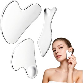 3PCS Gua Sha, Herramienta de Guasha Facial, Gua Sha Facial Acero Inoxidable para Terapia de Acupuntura Facial y Corporal,Ideal para Masajes Corporales