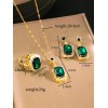 Unbranded 18k Gold Plated Ring, Necklace & Earrings Lab-Created Emerald