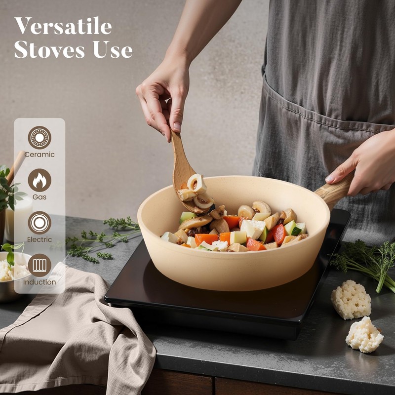 Kitchen Academy 12-Piece Induction Cookware Set, Nonstick Granite Pots and