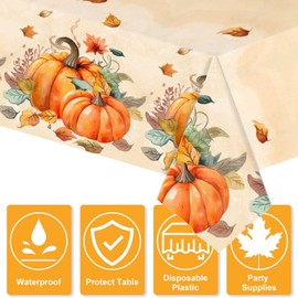 2 Pack Thanksgiving Tablecloth, Disposable Fall Tablecloths Pumpkin Maple Leaf Table Covers, Autumn Tablecover for Fall Decorations for Home, Thanksgiving Party Table Decor, 54 x 108 Inch
