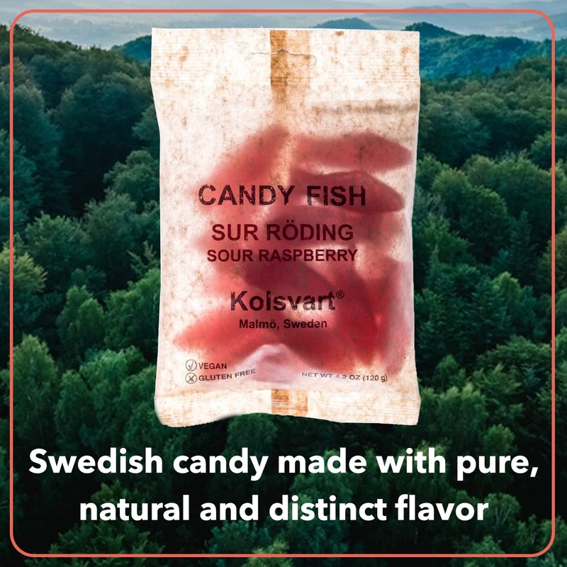 Kolsvart Sour Raspberry Candy Fish, 4.2 OZ