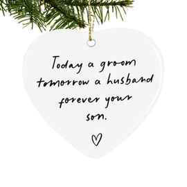 Baokcotei Groom Gifts Hanging Ornament Son to Mom Gifts Engagement Wedding Gifts for Parents from Son Thank You Gifts Gift for Mother of Groom Christmas Ceramic Heart Keepsake