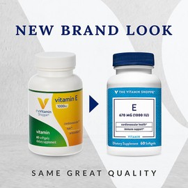 The Vitamin Shoppe Vitamin E 1,000IU - Antioxidant Support for Skin Health & Immune Function, Daily Vitamin (60 Softgels)