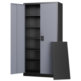 Letaya Metal Garage Storage Cabinets with Lock Door and Adjustable Shelves, Steel Tool Cabinets for Home,Office,Warehouse Organisieren (Black Grey, 72" H)