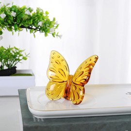 Crystal Butterfly Figurine Collectibles, Crystal Glass Ornament Statue for Home Office Paperweight Table Decoration-Amber