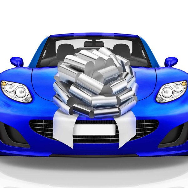 Mata1 Big Car Bow (Silver, 18 inch) Giant Gift Bows,