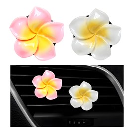 Wevdn 2PCS Flower Car Air Vent Clips, Colorful Tropical Flower Air Freshener Vent Clips with Aromatic Pad, Air Conditioning Outlet Clip Plumeria Flower Decoration (White+Pink)