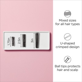 Diane Hair Pins for Women Bulk Pack of 100 Assorted Sizes Jumbo 3, Large 2.5, Medium / Small 1.75 - Black, Crimped Design with Ball Tips, D475-100 Count(Pack of 1)