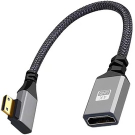 tunghey 90° Degree Right Angle Mini HDMI Male to HDMI Female Cable, Angled Mini HDMI to HDMI Adapter Cable Support 3D/4K 1080p Compatible with Laptop, Camcorder, Tablet, Projector 20CM (Right Angle)