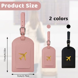 2Pcs PU Leather Luggage Tags,Letter Luggage Tags for Suitcases with Privacy Protection Cover and Adjustable Strap, Travel Suitcase Tags for Couple Suitcases Travelling (Black+Pink)