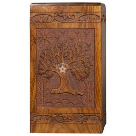 Cremation Urns for Human Ashes Medium Wooden Tree of Life Urn Box for Dogs Male Female, Burial Funeral Memorial Urns Cremation Keepsake for Ashes for Men, Ideal for Cherished Memories, Holds 180Lbs
