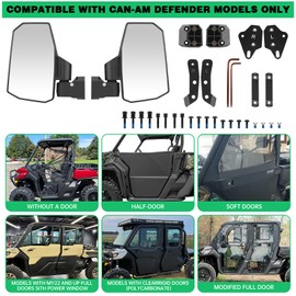 SHEJISI Defender Side Mirrors,The Spring Back Feature Allows Easy Reset After Fold,2024 New UTV Mirrors Compatible with Can Am Defender HD10 HD9 HD8 HD7 HD5,Suitable for No Door,Half Door,Full Door