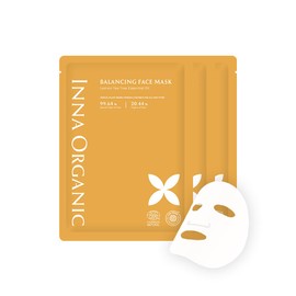 INNA ORGANIC LEMON-TEA TREE SKIN SHEET MASK, Oil-control, Mattifying, Smoothing, Luxury Clean Beauty, Home SPA, Maskne Care, Certified Natural, 0.8 fl.oz, Pack of 3