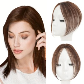 DIFEI Clip in Bangs,360°Cover Bangs Hair Clip 100% Real Human Hair,Side Parted Bangs Clip in Hair Extensions 360° 3D Cover Fake Clip on Bangs for Women (Medium Brown#11,)