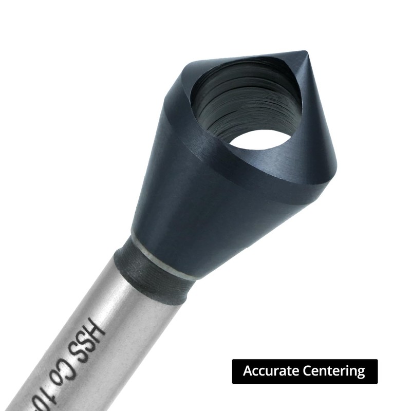 QWORK 4PCS Cobalt Single-End Countersink Chamfer Tool Set, M35 High-Speed