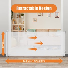 Miluoou 120 Inch Extra Wide Baby Gate for Large Opening Retractable Baby Gates for Doorway Extra Long Dog Gate for The House Outdoor Adjustable Large Pet Gates for Dogs Indoor Mesh Child Gate