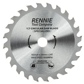 Rennie Tool 165mm x 20mm x 24T TCT Cordless Circular Wood Saw Blade. Fits Bosch Makita Ryobi Dewalt DC390, DWE007, DCS391, DC391N Circular Saws etc, Thin Kerf 165mm Cordless Circular Wood Saw Blade