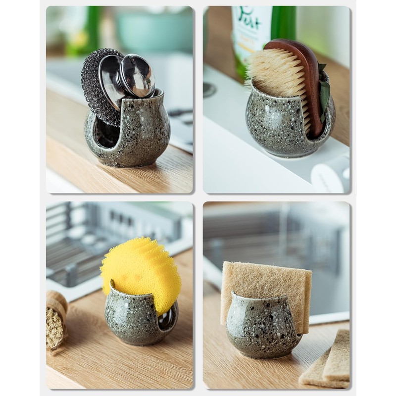Zoeeker Sink Sponge Holder, Ceramic Kitchen Sponge Holder Sink Caddy
