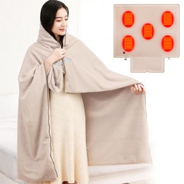 Wearable Blanket Hoodie Heated Throw USB 3 Heating Settings Machine Washable Portable Warm Soft Flannel Electric Heated Shawl for Women Men Home Office Outdoor Camping, 130 * 110 cm, Khaki