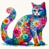 Fabric Panel 8"x8" Floral Cat 100% Cotton Quilting Sewing Block
