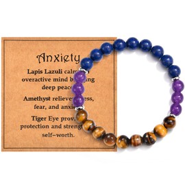 CERSLIMO Anxiety Bracelet for Women Men Teen Girls Boys - Natural Bead Stone Crystal Healing Stretch Link Bracelets, Gemstone Protection Anxiety Gifts Jewelry Birthday Christmas