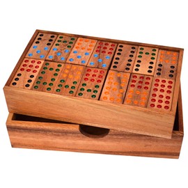 Knobelholz Double Domino 9 Small Tile Game Domino Box Domino Game with 9 Points on the Dominoes Board Game for 2 to 6 Players Board Game