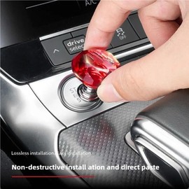 enttgo Car One-Touch Start Button with Push-to-Start Rocker Lever, Engine Start/Stop Joystick, and Full Metal Ball-bar Starter Cover for Decorative Accessories (Diamond - Red)