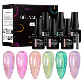 MEET ACROSS Gel Nail Polish Set, 6 Colors Cat Eye Shimmer Collection, 7ml/0.24fl.oz Each, UV LED Soak Off (Set-8, 6pcs)