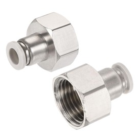 sourcing map Push to Connect Fittings 1/2PT Female Thread Fit 8mm Tube OD Nickel-plated Copper Straight Union Fitting, Pack of 2