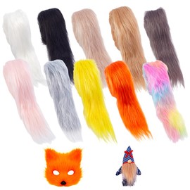 AHANDMAKER 10Pcs 10 Colors Faux Fur Fabric, 2x59 Inches Fluffy Fuzzy Fur Strips for Therian Mask Synthetic Plush Fabric for Sewing Gnome Beard Costume Decoration Miniature Dolls DIY Crafts