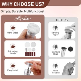 Kredioo Electric Foot Callus Remover 5 in 1 Glass Nail File Grinding Heads and Sanding Bands Pedicure Tools for Feet Adjust Speed R/F Direction Remove Calluses Dead Dry Skin