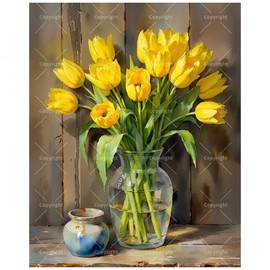 TAOPAOLAB Floral Still Life Paint by Numbers Kit for Adults - DIY Yellow Tulips in Glass Vase Painting on Canvas 16x20In, Acrylic Paint Set, Suitable for Beginners, Art for Home Decoration or Gifts