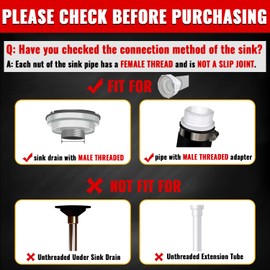 VIVIDA Flexible Sink Drain Pipe, 1-1/2" Expandable Flexible P Trap Drain Pipe, 11"-31.5" Sink P Trap for Bathroom & Kitchen, 1-1/4" Adapter Included, White, 1 PACK