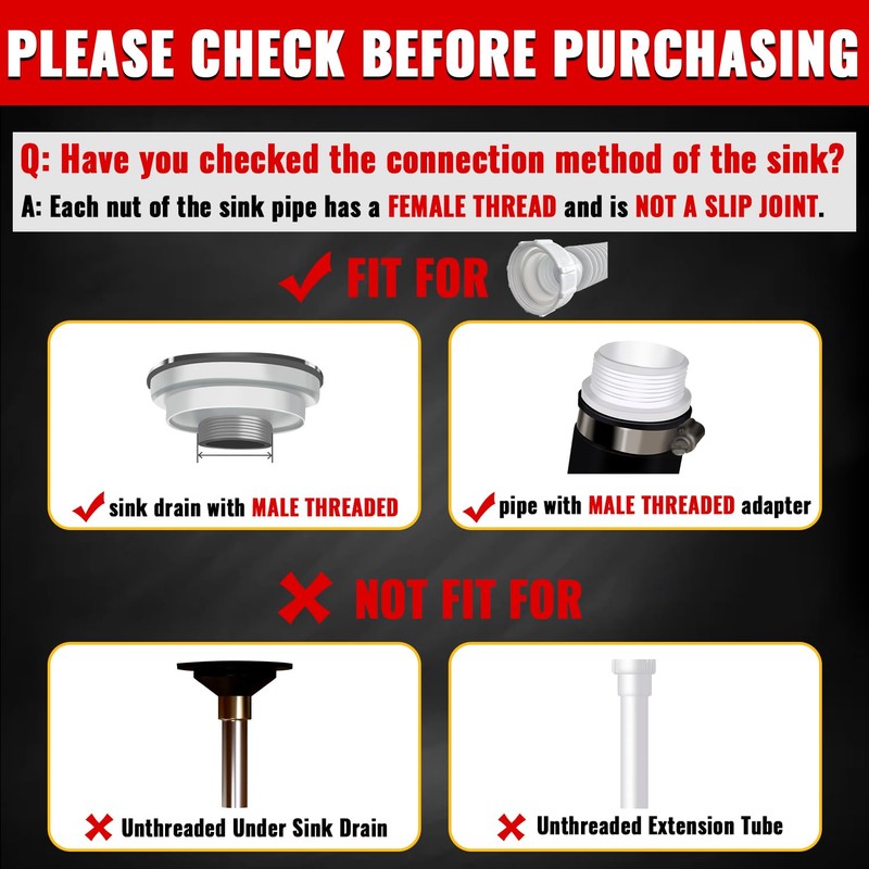 VIVIDA Flexible Sink Drain Pipe, 1-1/2" Expandable Flexible P Trap