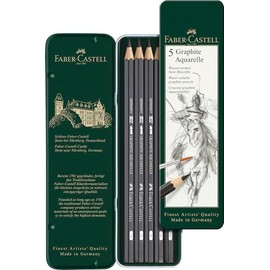 Faber-Castell Lápices de Grafito Acuarelables con 5 Lápices de Diferentes Graduaciones (HB, 2B, 4B, 6B, 8B), diseñados para ofrecer una amplia gama de