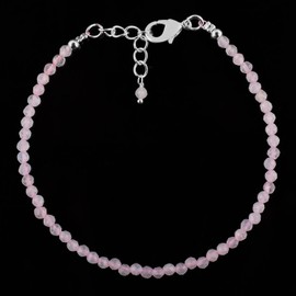 InfinityGemsArt Natural Rose Quartz Stone Full Beads Dainty Bracelet Jewelry for Women, Healing Crystals and Gemstones, Birthstone Birthday Gift for her, Silver Plated Chain 8 inch