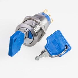 Key Switch with Two Positions Made of V2A Stainless Steel - Diameter of 19 mm - Rustproof according to IP67 Protection Standard Dust and Waterproof