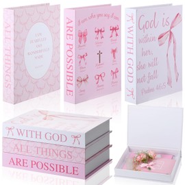Beeveer 3 Pcs Pink Bow Decorative Books with Bible Verses for Coquette Room Decor Christian Preppy Fake Books With God All Things Are Possible Magnetic Storage Box for Back to School Gift Bookshelf