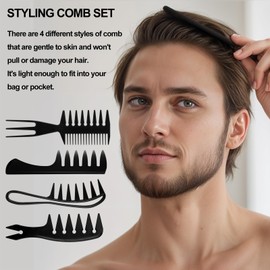 Gjinxi 4Pcs Hair Comb Styling Set for Men, Wide Tooth Double Side Tail Combs, Professional Hair Brush Retro Hairdressing Hairstylist Tools, African American Hair Care Style Barber Accessories