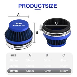2PCS Motorcycle 60MM Air Intake Filter Universal Carburetor Air Filter Cleaner for Dirt Pit ATV SSR TTR Bike Breather Filter Fit for Many Different Carburetors (Blue 60MM)