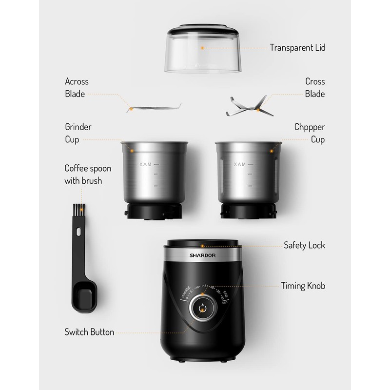 SHARDOR Electric Super Silent Blade Coffee Grinder, Timed Grind Control
