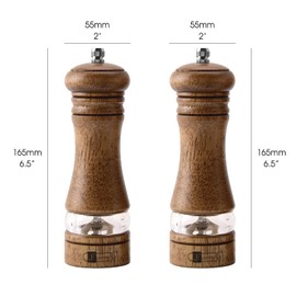 JF JAMES.F Wooden Salt and Pepper Grinder Set, 6.5 inch Rubber Wood Salt and Pepper Mills Set of 2 with Acrylic Visible Window & Adjustable Ceramic Rotor