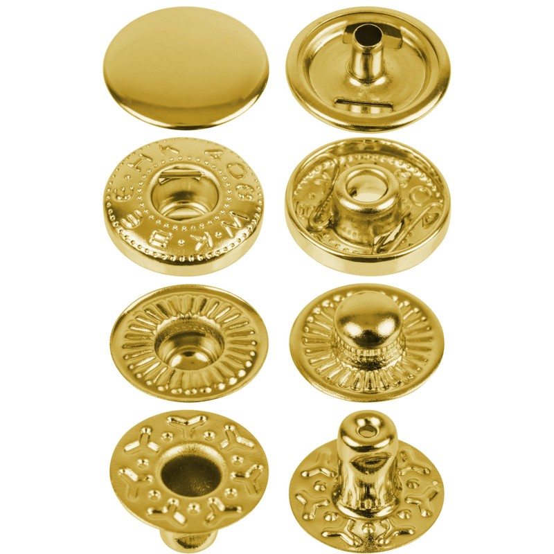 Sew-Free Press Studs, Diameter 12.5 mm, 20 Pairs, in Gold,