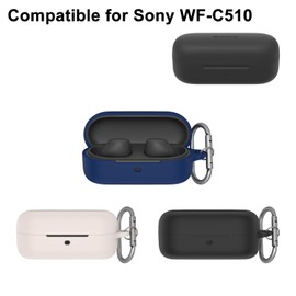 [Upgrade] VAEKNVG Silicone Case Compatible for Sony WF-C510, Shockproof Protective Earbuds Case with Carabiner Accessories (Blue)