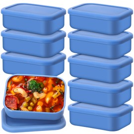 Nuogo 8 Pcs 2 Cup Silicone Freezer Trays with Lid Silicone Soup Freezer Molds Rectangle Soup Freezer Containers Reusable Food Preserving Tray Freezing Ice Trays for Soups Sauces Stews Curries, Blue