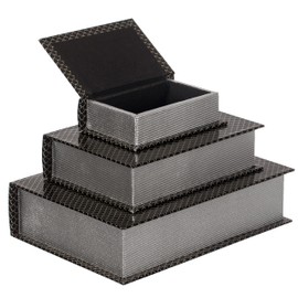 Black Set of 3 Velvet Vintage Storage Wooden Antique Classic Decorative Book Box Holder